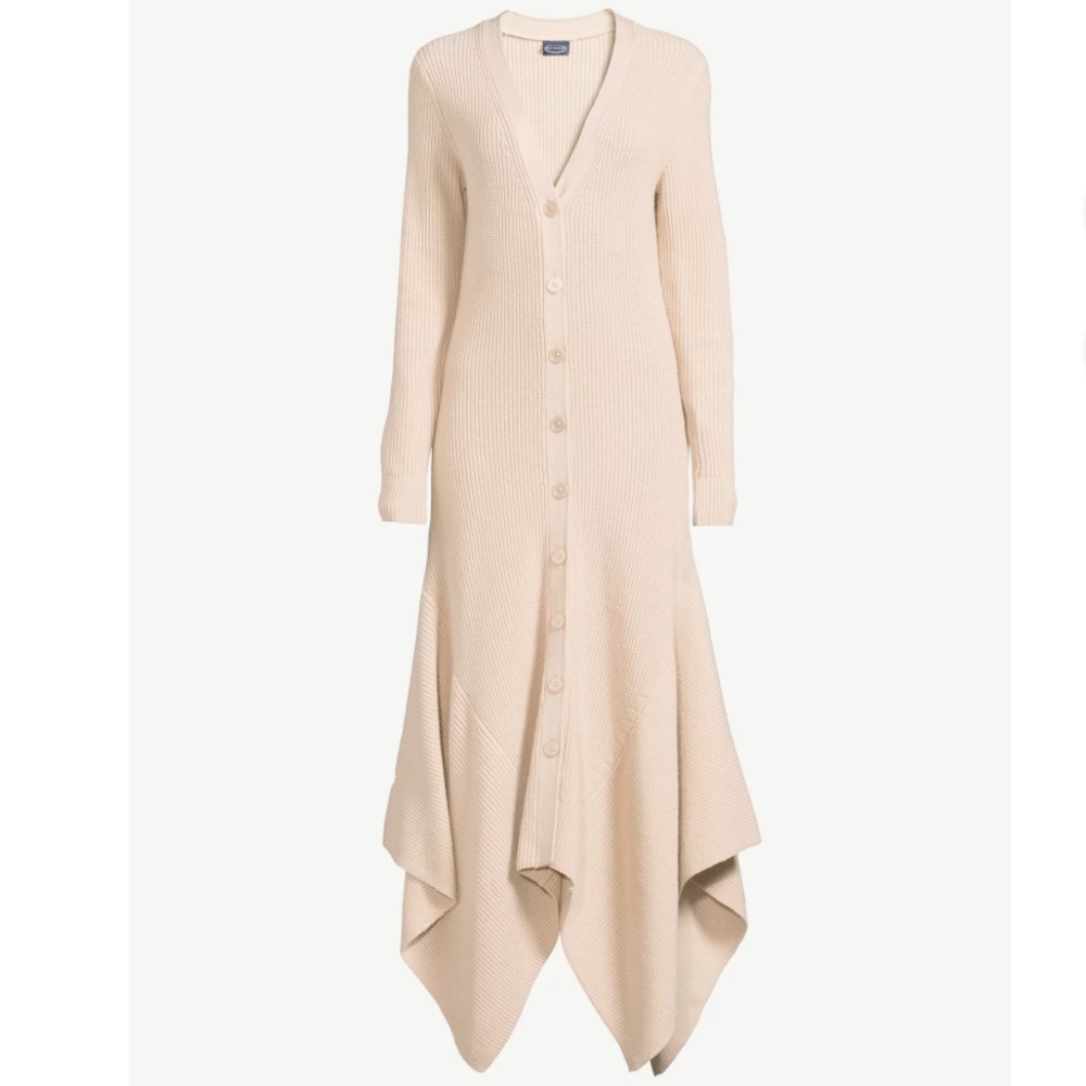 Scoop Women's Tan/Beige Button Up Sweater Dress Asymmetrical Hem - Size XL 16-18